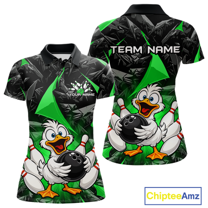 Custom Green Funny Duck Bowling Jersey for Women Bowling League Bowling Team Shirts Polo & 1/4 Zip HN233