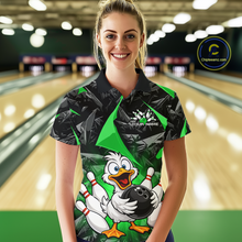 Load image into Gallery viewer, Custom Green Funny Duck Bowling Jersey for Women Bowling League Bowling Team Shirts Polo &amp; 1/4 Zip HN233