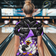 Load image into Gallery viewer, Custom Purple Funny Duck Bowling Jersey for Women Bowling League Bowling Team Shirts Polo &amp; 1/4 Zip HN233