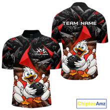 Load image into Gallery viewer, Custom Red Funny Duck Bowling Jersey for Men Bowling League Bowling Team Shirts Polo &amp; 1/4 Zip HN233