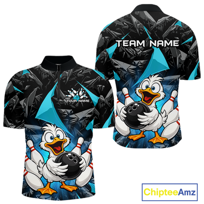 Custom Turquoise Funny Duck Bowling Jersey for Men Bowling League Bowling Team Shirts Polo & 1/4 Zip HN233