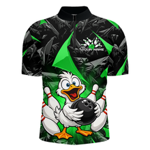 Load image into Gallery viewer, Custom Green Funny Duck Bowling Jersey for Men Bowling League Bowling Team Shirts Polo &amp; 1/4 Zip HN233