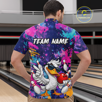 Custom Graffiti Funny Duck Bowling Jersey for Men Bowling League Bowling Team Shirts Polo & 1/4 Zip HN234