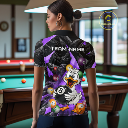 Custom Purple Funny Duck 8 Ball Pool Shirts Billiard Shirt for Women Billiard Team Jersey League NNT172