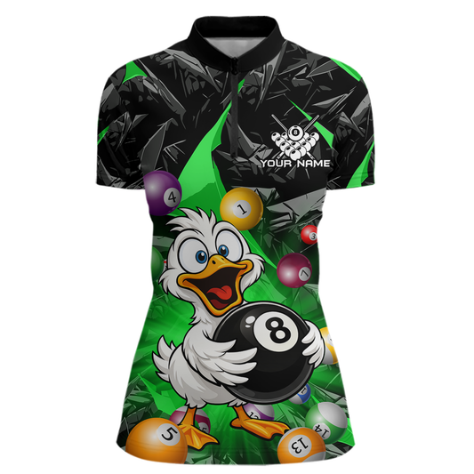 Custom Green Funny Duck 8 Ball Pool Shirts Billiard Shirt for Women Billiard Team Jersey League NNT172