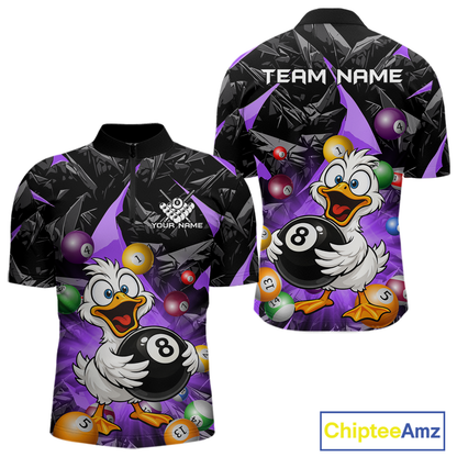 Custom Purple Funny Duck 8 Ball Pool Shirts Billiard Shirt for Men Billiard Team Jersey League NNT172