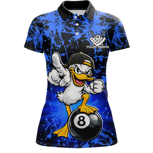 Custom Blue Funny Duck Billiard Shirt for Women Billiard Team Jersey League 8 Ball Pool Shirts NNT171