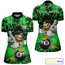 Load image into Gallery viewer, Custom Green Funny Duck Billiard Shirt for Women Billiard Team Jersey League 8 Ball Pool Shirts NNT171