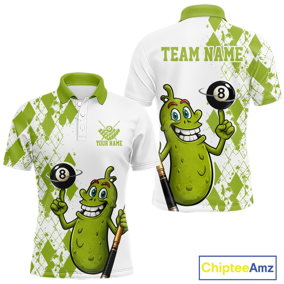 Custom Funny Pickle 8 Ball Pool Shirts Argyle Billiard Shirt for Men Billiard Team Jersey League NNT173