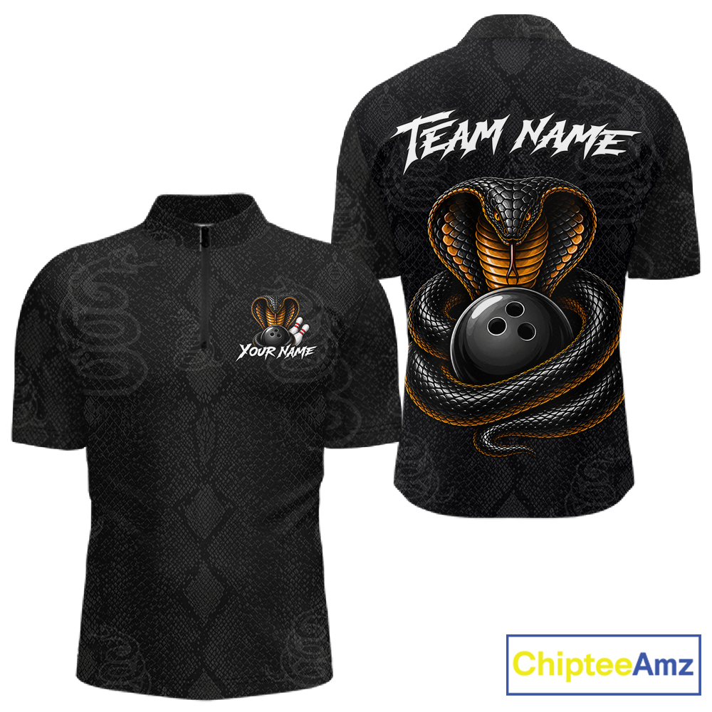Custom Black Cobra Snake Bowling Jersey for Men Bowling Team Shirts Bowling League HNT309
