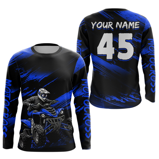 Custom Blue ATV Motocross Jersey Kid Adult Quad Bike Jersey Off-Road Shirt UPF30+ DNT58