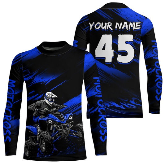 Custom Blue ATV Motocross Jersey Kid Adult Quad Bike Jersey Off-Road Shirt UPF30+ DNT58