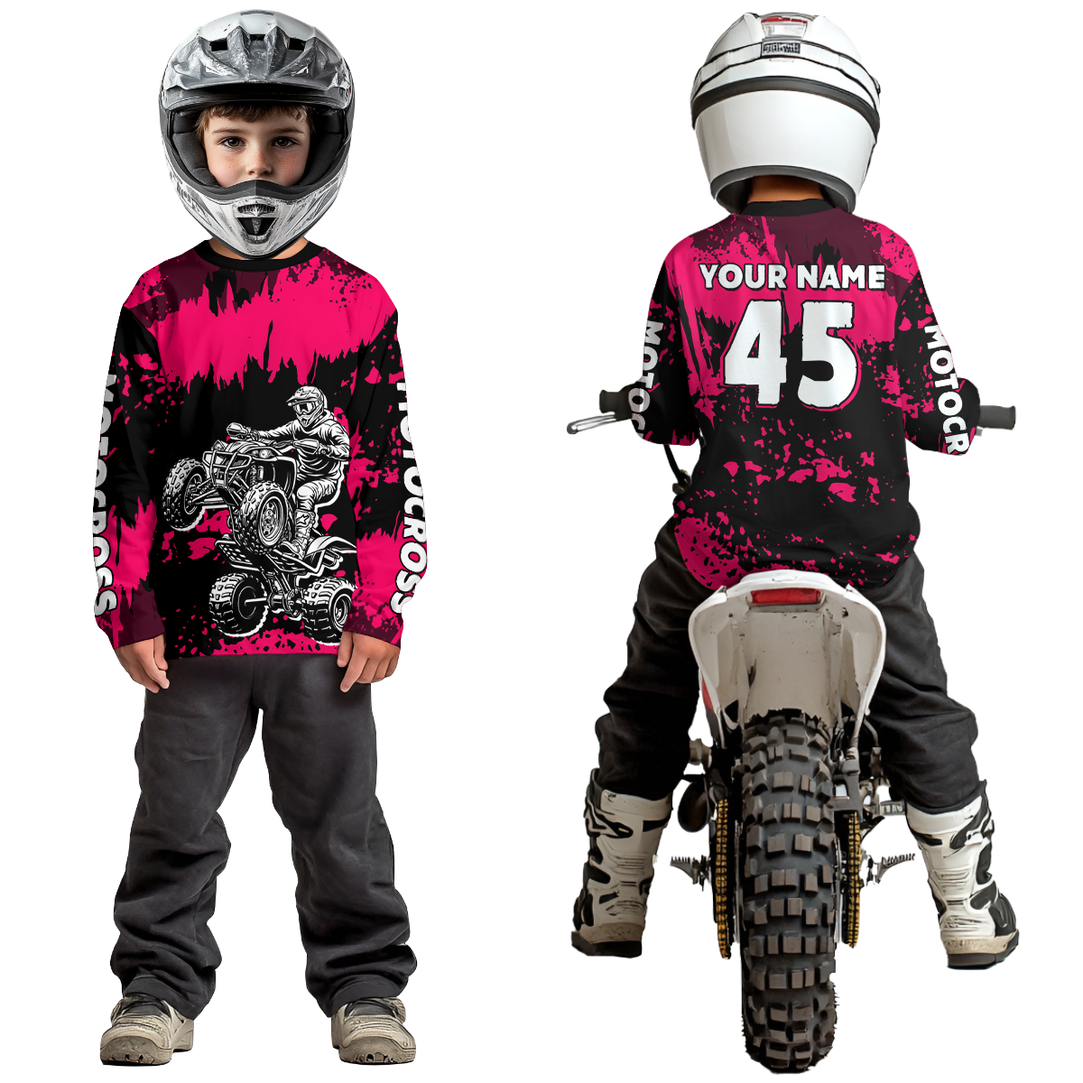 Pink ATV Motocross Jersey Kid Adult Custom Quad Bike Jersey Off-Road Shirt UPF30+ DNT59