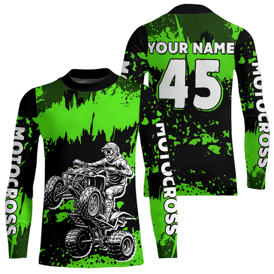 Green ATV Motocross Jersey Kid Adult Custom Quad Bike Jersey Off-Road Shirt UPF30+ DNT59