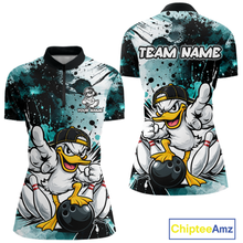 Load image into Gallery viewer, Custom Teal Funny Duck Bowling Jersey for Women Bowling Uniform Polo &amp; 1/4 Zip Bowling Team Shirts HNT237