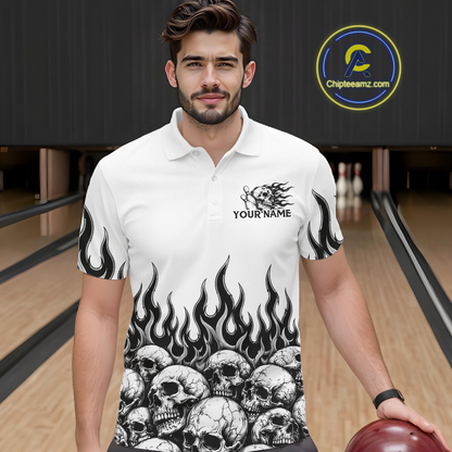 Custom Skull Flame Bowling Jersey for Men Bowling Team Shirts Bowling League Polo & 1/4 Zip HNT305