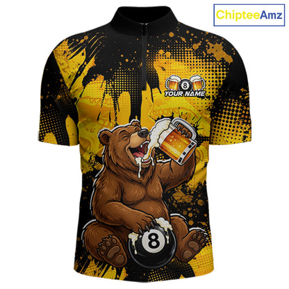 Custom Beer Bear 8 Ball Billiard Shirts for Men Billiard Team Jerseys Billiard League Polo & 1/4 Zip NNT288