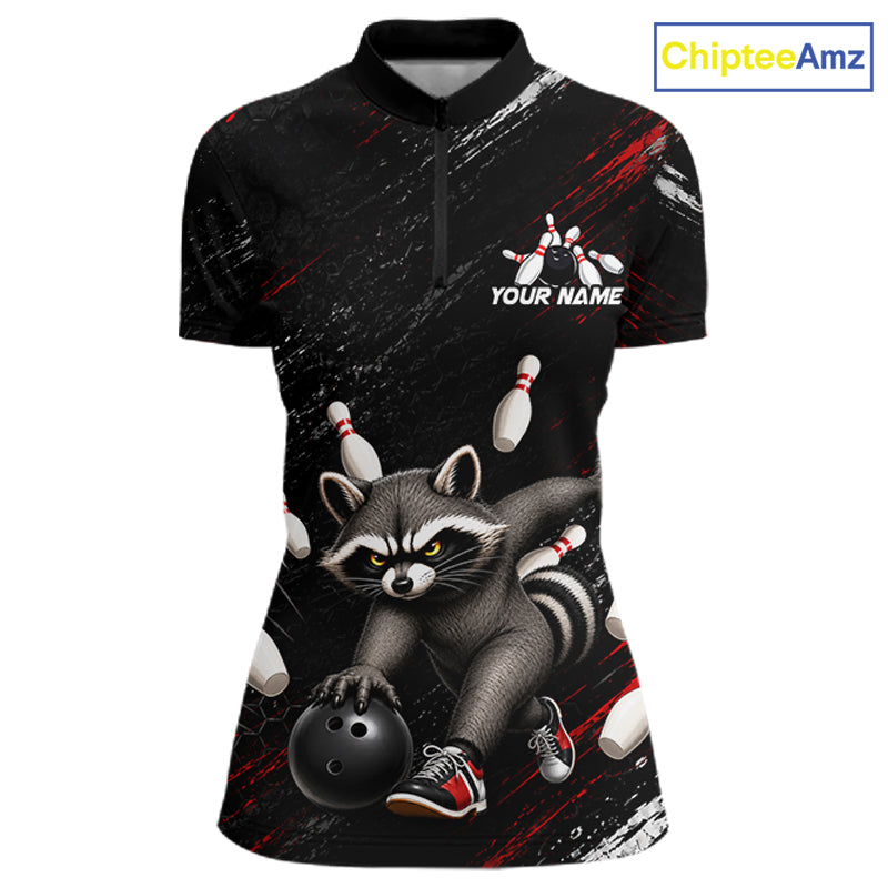 Funny Raccoon Custom Bowling Jersey for Women Bowling Team Shirts Bowling League Polo & 1/4 Zip HNT492