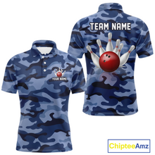 Load image into Gallery viewer, Custom Blue Camo Bowling Jersey for Men Bowling Team Shirts Bowling Uniform Polo &amp; 1/4 Zip HNT167