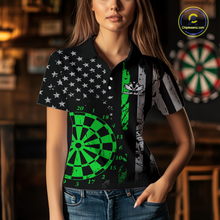 Load image into Gallery viewer, Custom Green US Flag Darts Shirt for Women Darts Team Jerseys Dart Tournament Polo &amp; 1/4 Zip NNT116