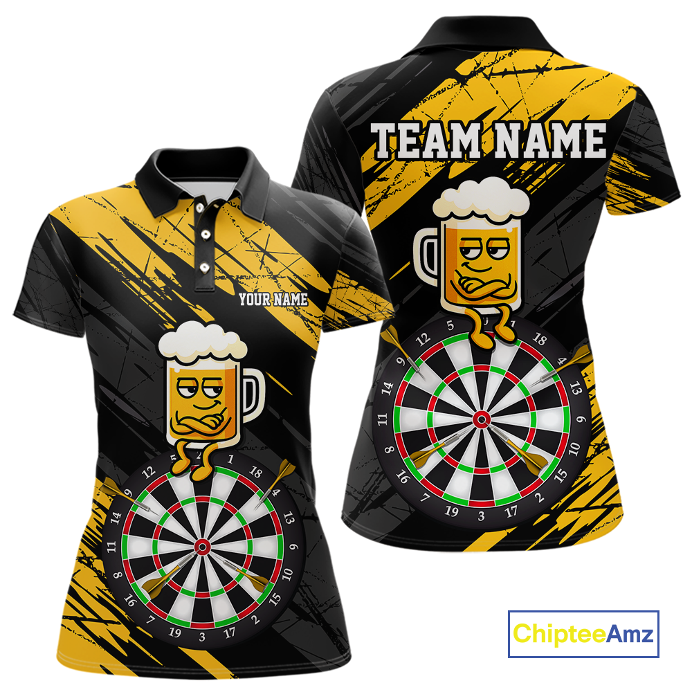 Custom Yellow Funny Beer Darts Board Dart Shirts For Women Darts Team Jerseys Dart Tournament NNT120