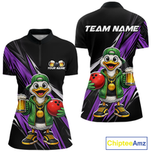 Load image into Gallery viewer, Custom Purple Beer Duck Bowling Shirt for Women Duck Funny Beer Bowling Team Jersey HNT276
