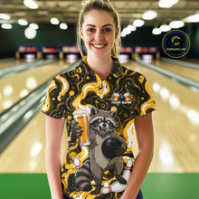 Load image into Gallery viewer, Custom Beer Raccoon Bowling Shirt for Women Bowling Polo &amp; 1/4 Zip Bowling Team Shirts HNT311