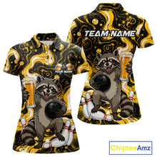 Load image into Gallery viewer, Custom Beer Raccoon Bowling Shirt for Women Bowling Polo &amp; 1/4 Zip Bowling Team Shirts HNT311
