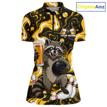 Load image into Gallery viewer, Custom Beer Raccoon Bowling Shirt for Women Bowling Polo &amp; 1/4 Zip Bowling Team Shirts HNT311