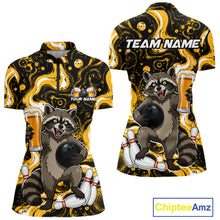 Load image into Gallery viewer, Custom Beer Raccoon Bowling Shirt for Women Bowling Polo &amp; 1/4 Zip Bowling Team Shirts HNT311