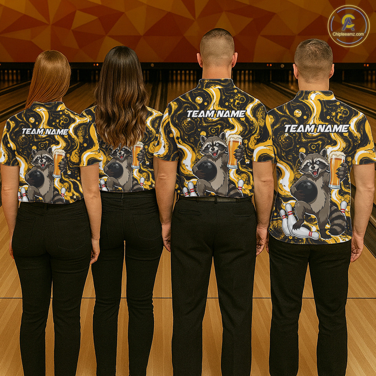 Custom Beer Raccoon Bowling Shirt for Women Bowling Polo & 1/4 Zip Bowling Team Shirts HNT311