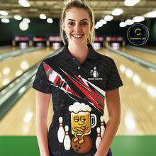 Load image into Gallery viewer, Custom Red Funny Beer Bowling Jersey for Women Bowling Team Shirts Polo &amp; 1/4 Zip HNT170