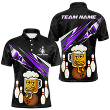 Load image into Gallery viewer, Custom Purple Funny Beer Bowling Jersey for Men Bowling Team Shirts Polo &amp; 1/4 Zip HNT170