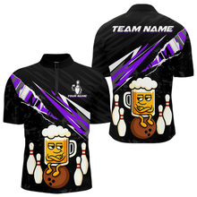 Load image into Gallery viewer, Custom Purple Funny Beer Bowling Jersey for Men Bowling Team Shirts Polo &amp; 1/4 Zip HNT170