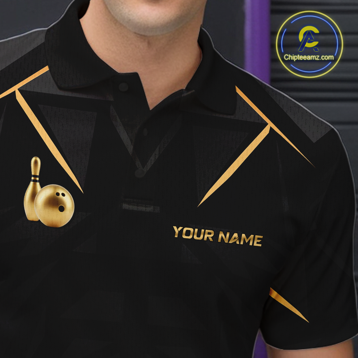 Custom Black and Gold Bowling Jersey for Men Bowling Team Shirts Bowling League Polo & 1/4 Zip HNT175