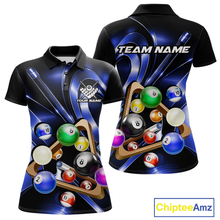 Load image into Gallery viewer, Custom Ball Pool Shirts Blue Billiard Shirt for Women Billiard Team Jersey Billiard League NNT180