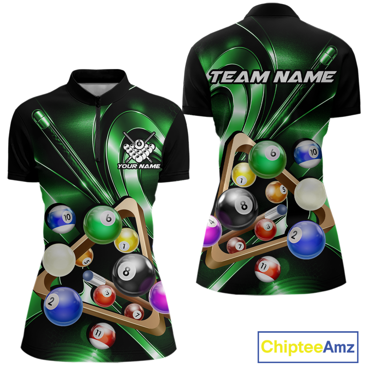 Custom Ball Pool Shirts Green Billiard Shirt for Women Billiard Team Jersey Billiard League NNT180