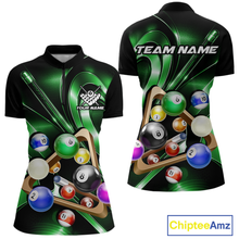 Load image into Gallery viewer, Custom Ball Pool Shirts Green Billiard Shirt for Women Billiard Team Jersey Billiard League NNT180