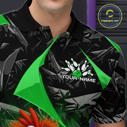 Custom Green Funny Chicken Bowling Jersey for Men Bowling Team Shirts  Polo & 1/4 Zip HNT138