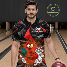 Load image into Gallery viewer, Custom Red Funny Chicken Bowling Jersey for Men Bowling Team Shirts  Polo &amp; 1/4 Zip HNT138