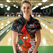 Load image into Gallery viewer, Custom Red Funny Chicken Bowling Jersey for Women Bowling Team Shirts Polo &amp; 1/4 Zip HNT138