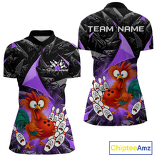 Load image into Gallery viewer, Custom Purple Funny Chicken Bowling Jersey for Women Bowling Team Shirts Polo &amp; 1/4 Zip HNT138