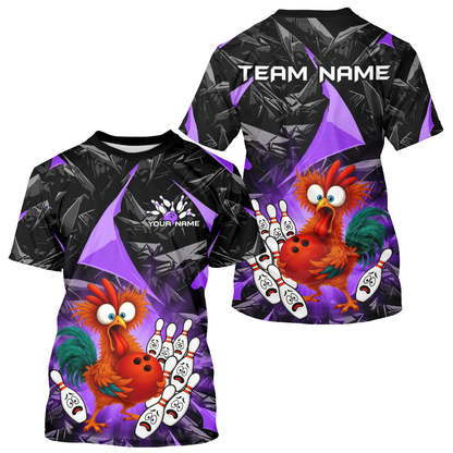Custom Purple Chicken Bowling Shirts for Men Women Bowling Uniform Bowling Team Shirts HNT138