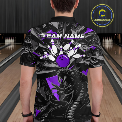 Custom Purple Cobra Snake Bowling Jersey for Men Bowling Team Shirts Bowling Uniform Polo & 1/4 Zip HNT137