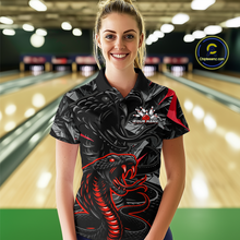 Load image into Gallery viewer, Custom Red Cobra Snake Bowling Jersey for Women Bowling Team Shirts Polo &amp; 1/4 Zip HNT137