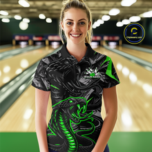 Load image into Gallery viewer, Custom Green Cobra Snake Bowling Jersey for Women Bowling Team Shirts Polo &amp; 1/4 Zip HNT137