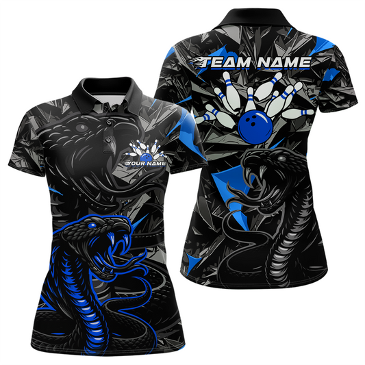 Custom Blue Cobra Snake Bowling Jersey for Women Bowling Team Shirts Polo & 1/4 Zip HNT137