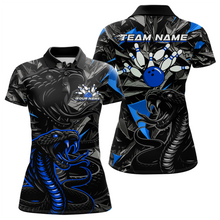 Load image into Gallery viewer, Custom Blue Cobra Snake Bowling Jersey for Women Bowling Team Shirts Polo &amp; 1/4 Zip HNT137