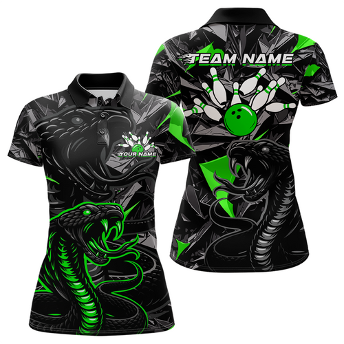 Custom Green Cobra Snake Bowling Jersey for Women Bowling Team Shirts Polo & 1/4 Zip HNT137