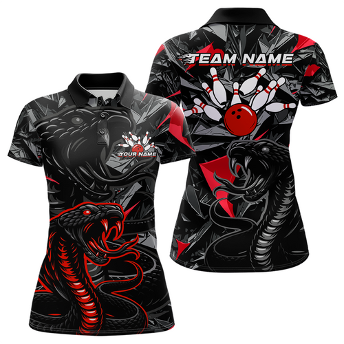 Custom Red Cobra Snake Bowling Jersey for Women Bowling Team Shirts Polo & 1/4 Zip HNT137